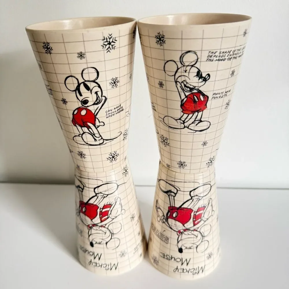 Disney Mickey Mouse Vintage Retro Cup Set Of 4 Collectible Kitchen Drinkware